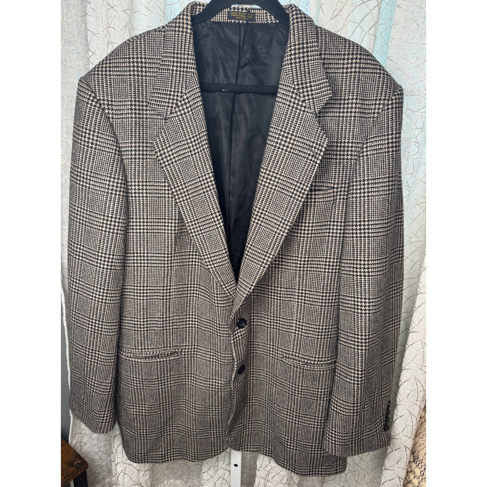 Vintage Oscar De La Renta Men's Blazer Glen Plaid Wool Cashmere Blend Tan 44l